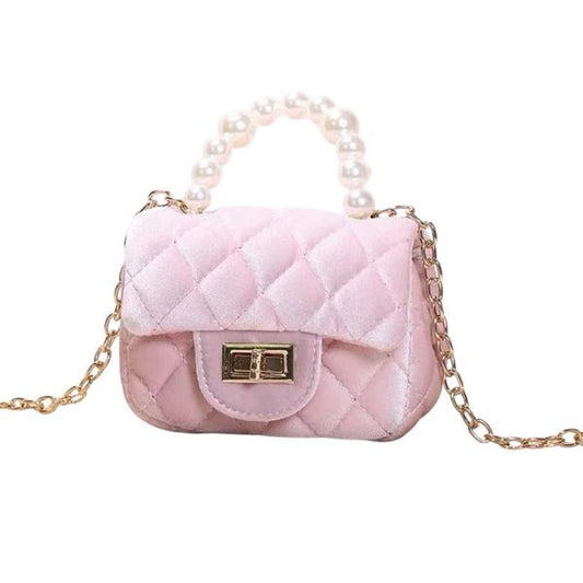 Velour Mini Quilted Top Handle Bag